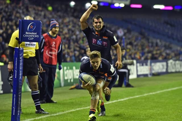 Edinburgh's Darcy Graham crosses the line for the decisive try of the game.