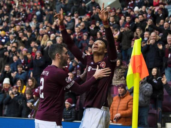 Sean Clare celebrates his first Hearts goal