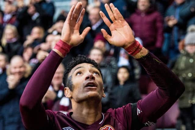 Sean Clare celebrates after scoring his first goal for Hearts