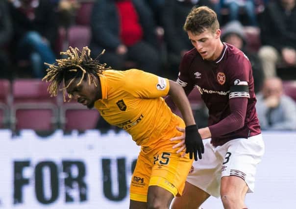 Conor Shaughnessy marshalled Livingston forward Dolly Menga, pictured, during Hearts Scottish Cup victory. Pic: SNS