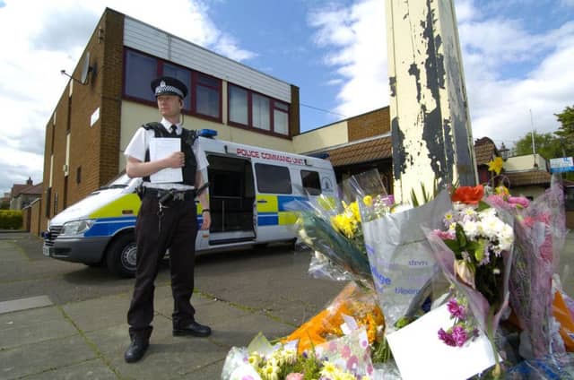 From May 10, 2005
- PC Dom Church-Olney from Lothian and Borders police with the Incident Pod outside the Waverley Inn.