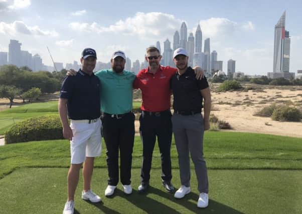 Stephen Gallacher, second right, warmed up by playing nine holes with Marc Warren, Shane Lowry and Oli Fisher