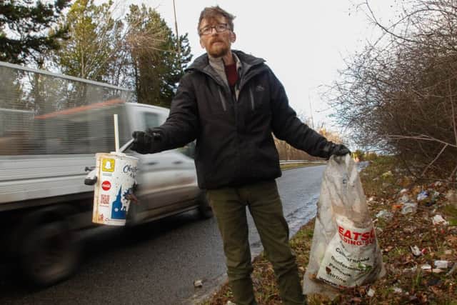 Alistair Blakey is prepared to put his life at risk to clean the embankment near Fort Kinnaird