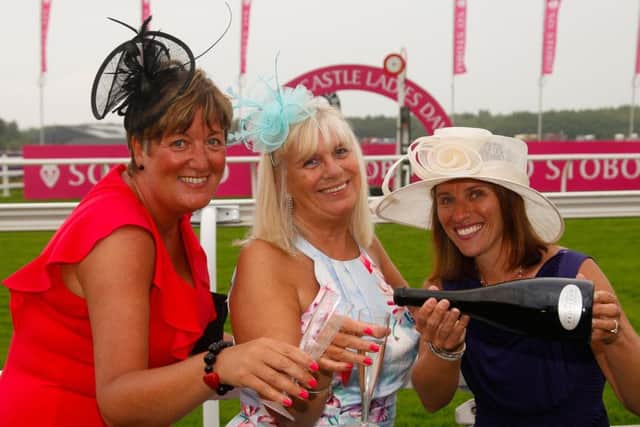 Musselburgh Racecourse Ladies Day 2018 Pam, Sandra and Alex from Penicuik and Fife