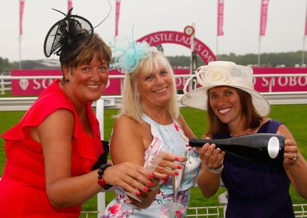 Musselburgh Racecourse Ladies Day 2018 Pam, Sandra and Alex from Penicuik and Fife