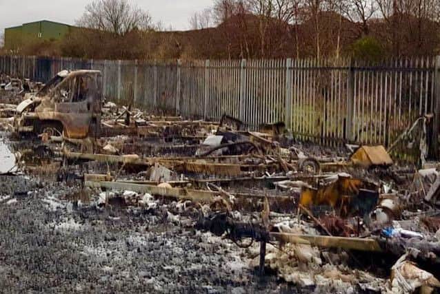 Aftermath of fire at City Farm Caravan Storage. Pic: Peter Baird