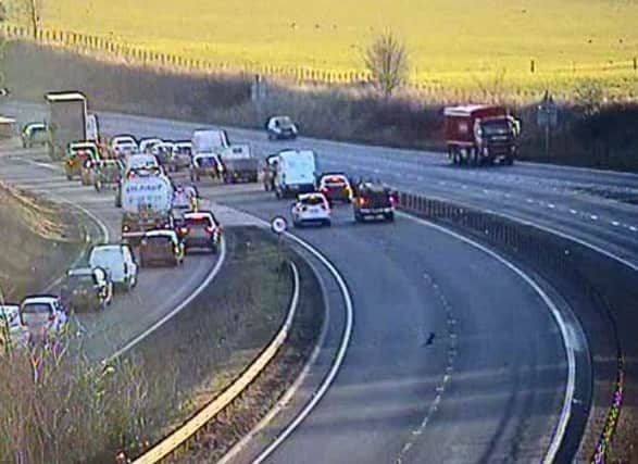 The crash is causing delays on the A1. Picture: Twitter/Traffic Scotland