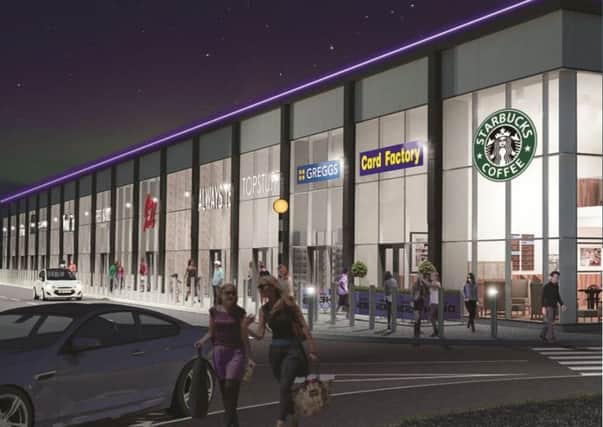 An artist's impression of plans for a new retail terrace at Straiton Retail Park.