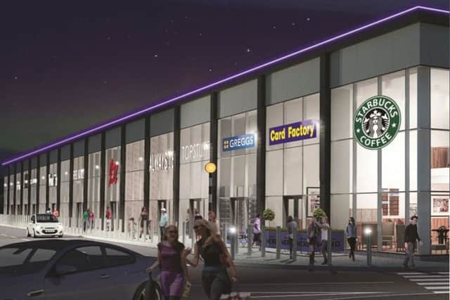 An artist's impression of plans for a new retail terrace at Straiton Retail Park.