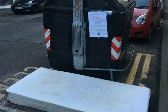 The amusing sign spotted by Alisa Deans,31, advertising an abandoned mattress for Airbnb for £5 in Edinburgh. Pic: Ailsa Deans/ SWNS