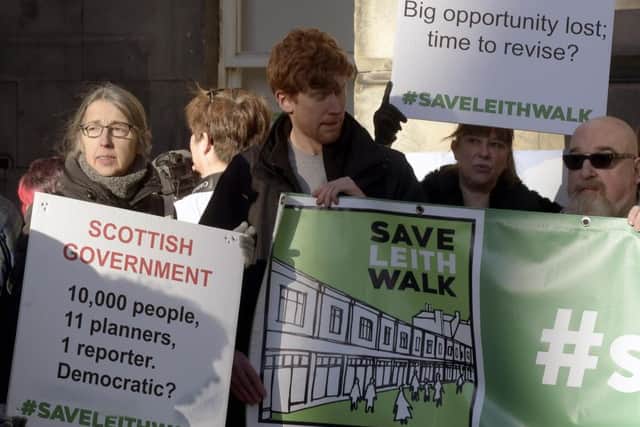 Save Leith Walk demonstrators appeared outside Edinburgh City Chambers ahead of the councils planning meeting today. Pic: Lisa Ferguson