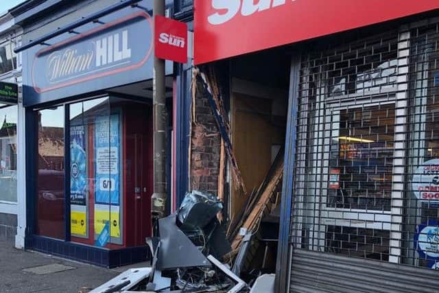 A JCB digger was reportedly used in a ram-raid attempt at a newsagents on Gorgie Road just after Chesser Avenue. Picture: Lisa Ferguson/EEN