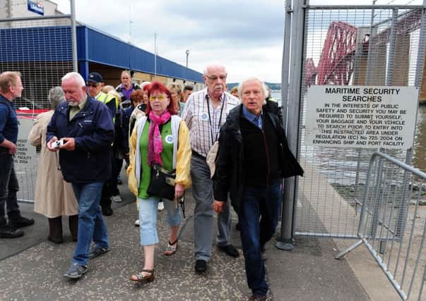 Cruise passengers come ashore at Hawes Pier, South Queensferry