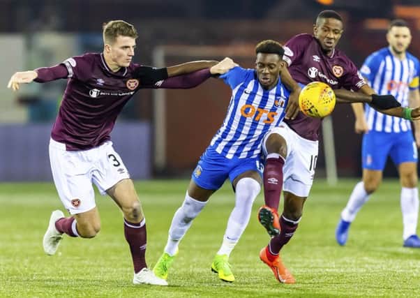 Conor Shaughnessy, left, helped Hearts win over Kilmarnock on Friday night. Pic: SNS