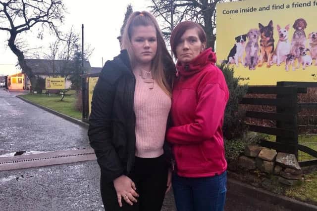 Margaret Lawrie and daughter Arieann outside the Dog's Trust shelter in West Calder.