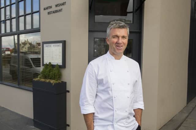 Top chef Martin Wishart outside his Leith restaurant.  Popular dishes: Halibut ceviche with mango and beetroot macaroon filled with horseradish cream.
Picture: Ian Rutherford