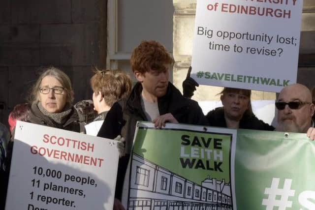 Save Leith Walk demonstrators appeared outside Edinburgh City Chambers ahead of the council planning meeting in January. Pic: Lisa Ferguson