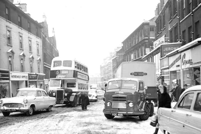 Looking north towards Greenside and Picardy Place from the lower end of Leith Street in the 1960s.