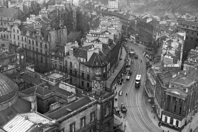 Leith Street from Clock Tower of North British Hotel in the 1960s.