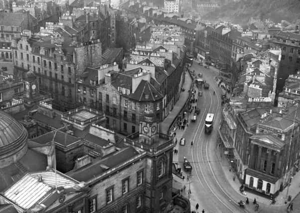 Leith Street from Clock Tower of North British Hotel in the 1960s.