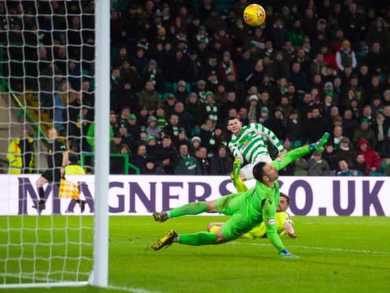 Ofir Marciano was the top performer for Hibs but he could do nothing about Celtic's second goal. Pic: SNS