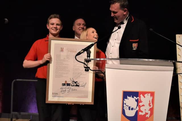 Doddie Weir accepted the signed 500 Miles for Dobbie lyrics. Picture: East and West Events Photography