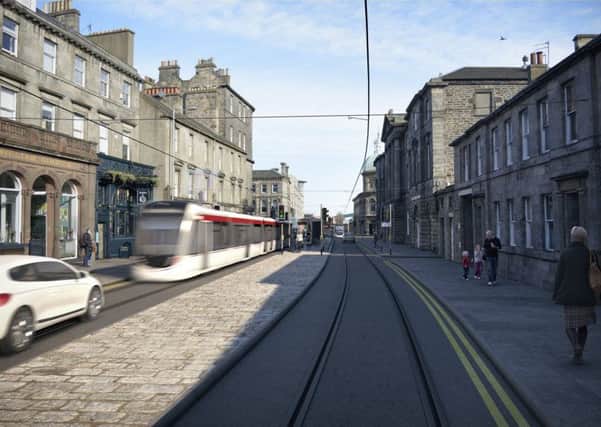 Artist impresions of how the trams will look going down Leith