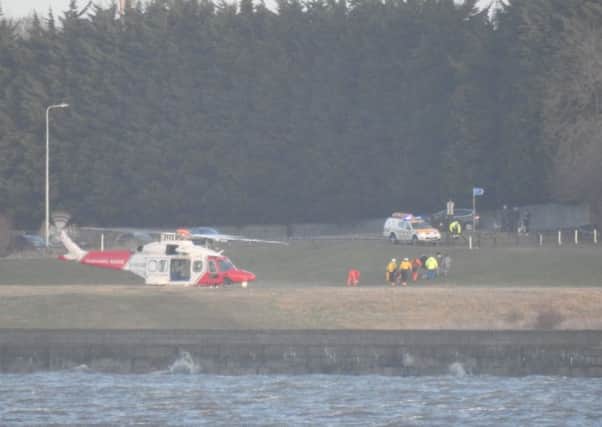 Coastguard helicopter scrambled from Prestwick for a rescue fromCramond Island - saturday, February 08  Pictures submiteed by reader Alastair Milne