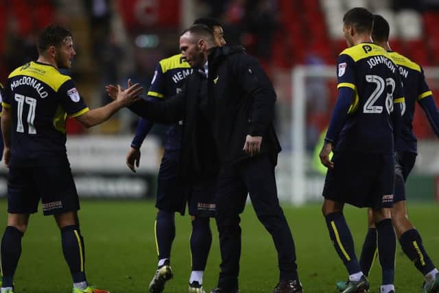 Appleton congratulates his payers after an FA Cup third round win over Rotherham United at the New York Stadium in January 2017. Picture: Getty Images