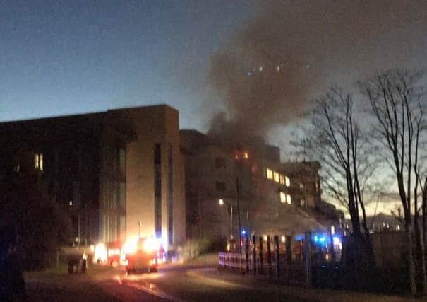 The fire in a science building at the University of St Andrews in Fife. Picture: @BirkettRachael/PA Wire