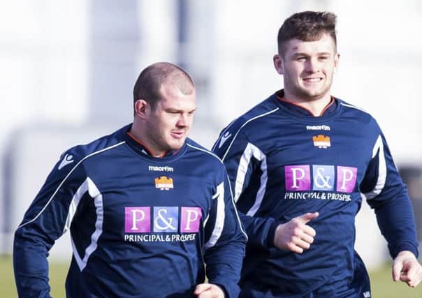 Magnus Bradbury, right, in training with Edinburgh team-mate Cameron Fenton