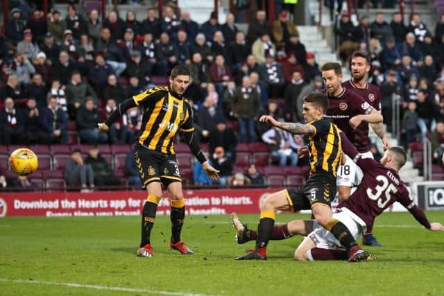 Keena fires home against Auchineck Talbot - his first goal for Hearts