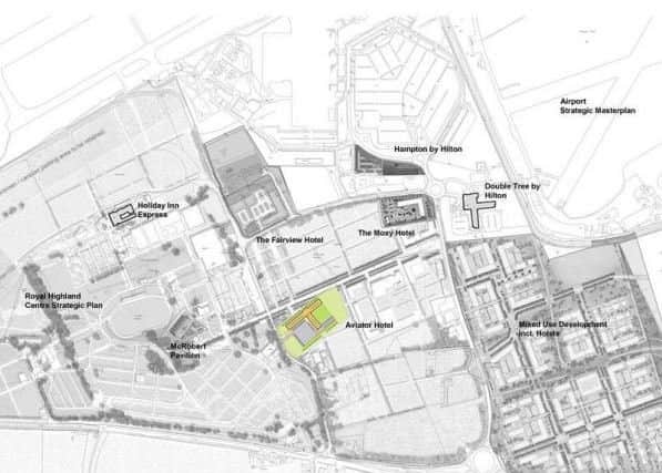 An overhead of existing hotel developments in the area. Pic: Aviator Hotel planning support statement.