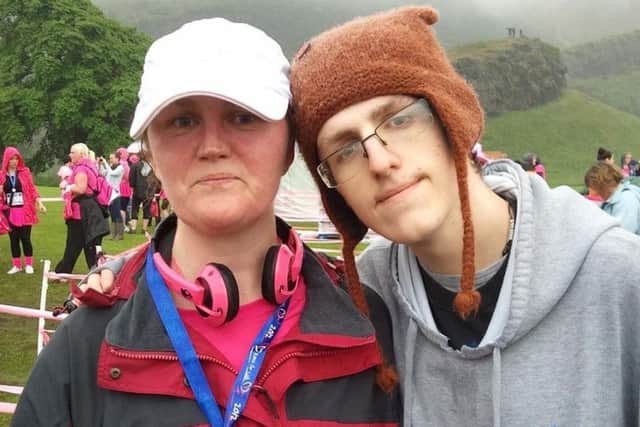 Sarah with her son Scott after finishing the Race for Life