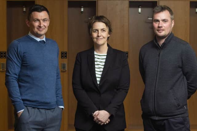 Chief executive Leeann Dempster is delighted to have secured the services of Paul Heckingbottom, left, and assistant Robbie Stockdale
