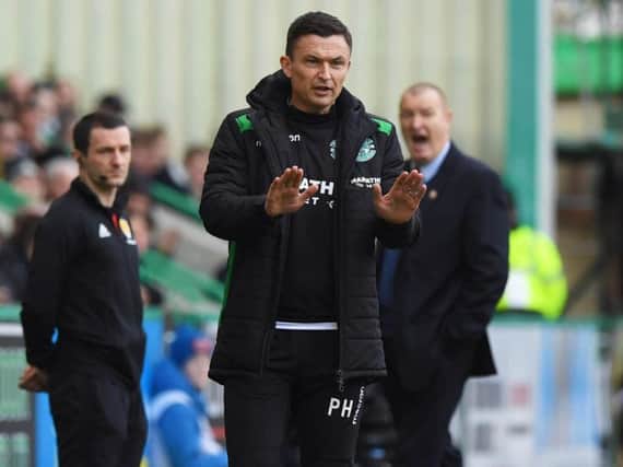 Paul Heckingbottom gets a message across to his players during the first-half of the 2-0 win over Hamilton