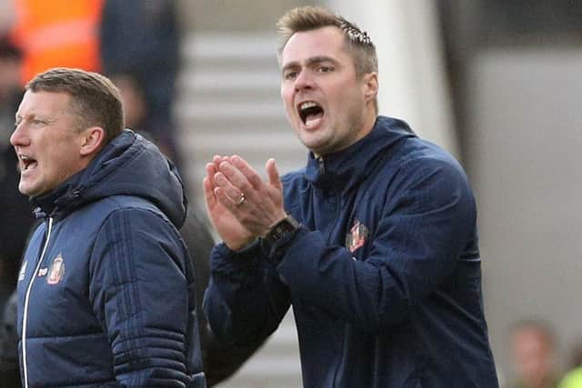 New Hibs coach Robbie Stockdale, right, was part of the Sunderland back-room team during the season that was caught on camera. Pic: PA