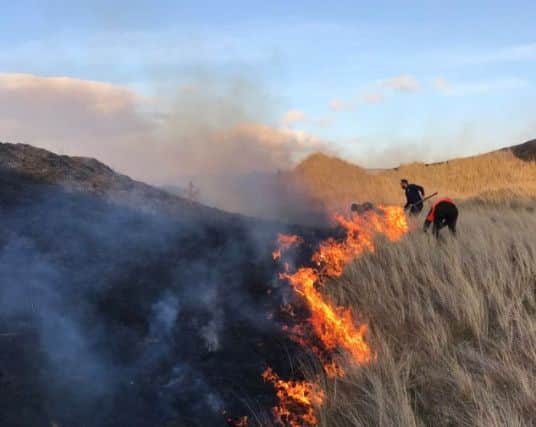 The flames ripped through the dunes on Sunday evening. Pic: Stewart Duff