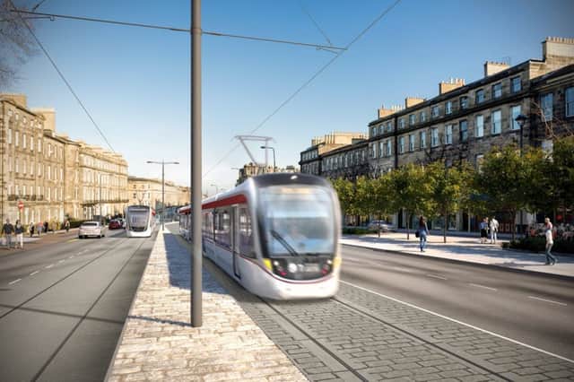 An artist's impresion of how the trams will look going to Leith.