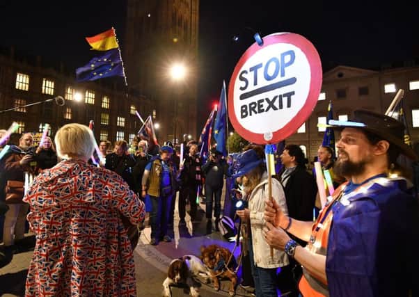Remain supporters protest outside parliament with a 'Lights for Europe' vigil . Picture: PA