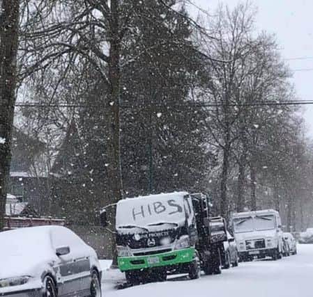 A Hibs fan outlined the club's name on a truck windscreen in a snow scene in Vancouver. Pic: Contributed