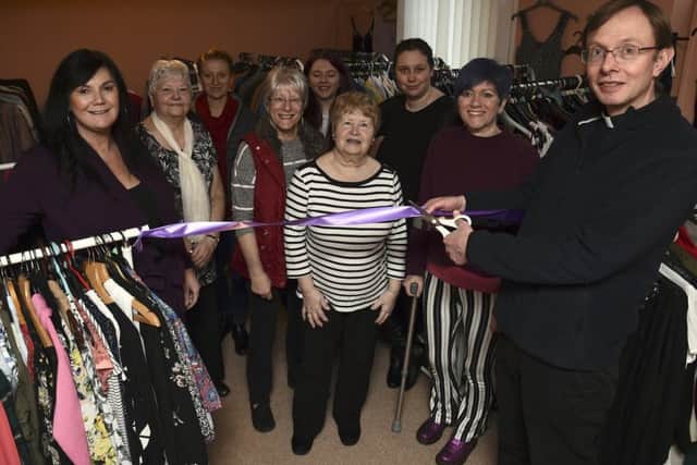 Pic Lisa Ferguson 25/02/2019

Father Andrew Garden opens the mayfield branch off sweet dignity. 

L-r June Horne (founder of sweet dignity), Elizabeth Corbett volunteers, Marlene Johnson, kamila dabrowska, Emma ketchen, Janice mcquade, ami muir

Heather mckie (sweet dignity project co-ordinator