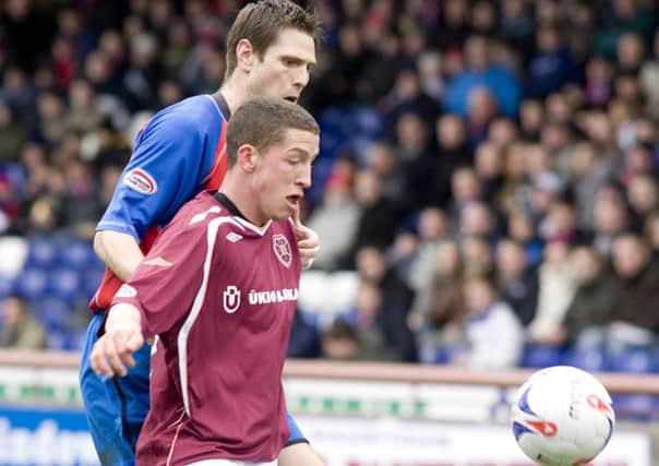 Calum Elliot in action for Hearts at the Caledonian Stadium