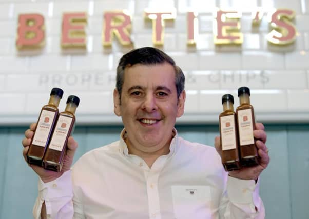 Tony Crolla with his Edinburgh chippy sauce at Bertie's, on Victoria Street. Picture: Lisa Ferguson, TSPL.