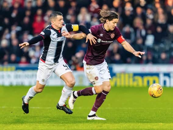 Hearts midfielder Peter Haring on the ball in a previous meeting between the two sides
