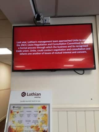 A screen grab of the 'restricted access' message on union reps computers and from what's been dubbed "propaganda TV"