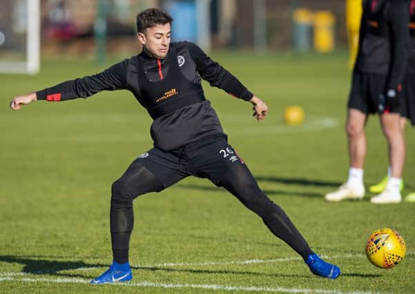 Marcus Godinho trains ahead of Hearts' clash with Celtic tonight. Pic: SNS