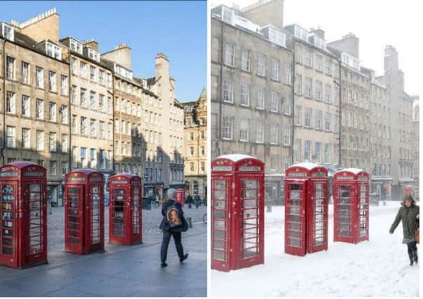 Contrasting weather scenes on the Royal Mile today and 12 months ago. Pic: Jane Barlow