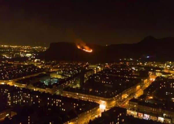 The view of the fire in the Salisbury Crags area of Arthur's Seat. Pic: Andy Holbrook