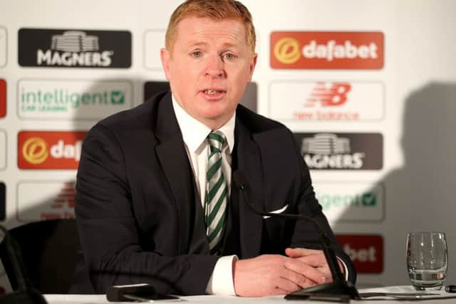 Neil Lennon speaks to the media after being officially unveiled as caretaker Celtic manager. Pic: SNS